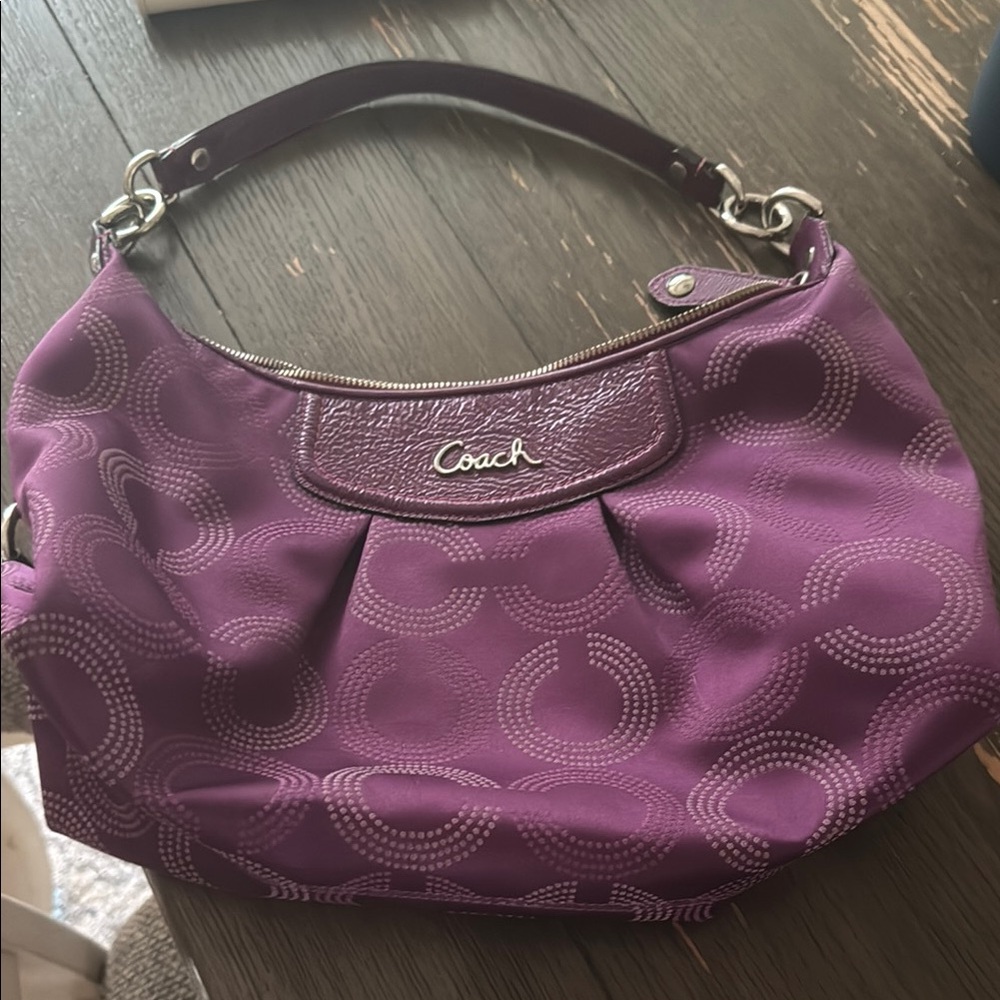 Coach Purple Shoulder Bag with Signature Monogram